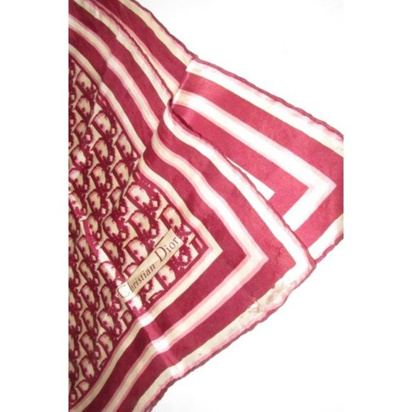 Dior Burgundy Pink Trotter Print Logo Silk Scarf - Picture 3 of 12